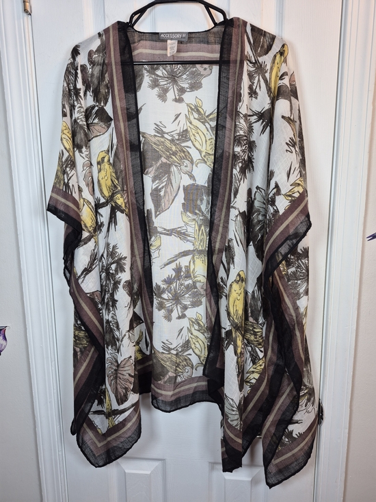 Accessory Street Sweaters - Accessory Street Tropical Boho Bird Floral Kimono Ruana Sheer Wrap Cardigan O/S